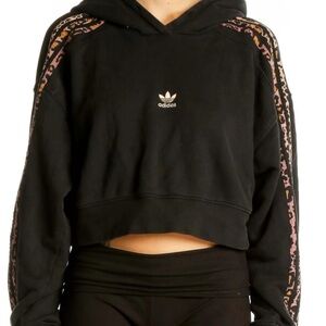 Adidas Black Cropped Sweater with Animal Print Sleeves